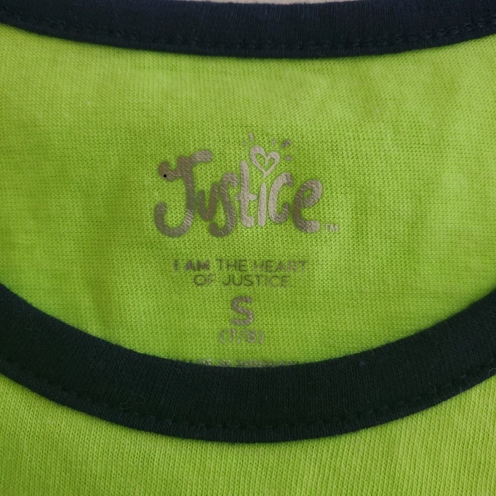 K1167 * Justice Girls Surf Graphic Tank Neon Green Navy Blue Size S (7/8) NWT